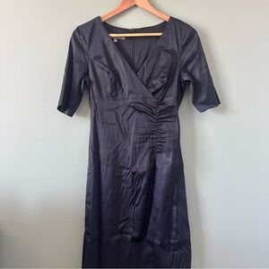 Donna Ricco Womens Black Satin Wrap Top Empire Waist Short Sleeve Dress 4